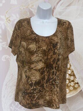 Laura Ashley-Women's Petite Large Pullover Top Floral With Rhinestone Design